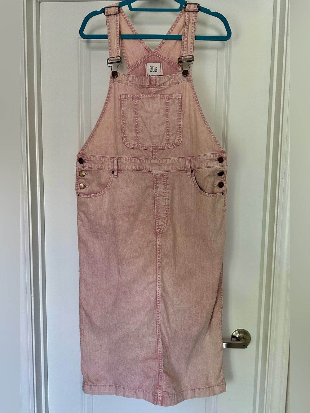 BDG Pink Denim Overall Midi Dress